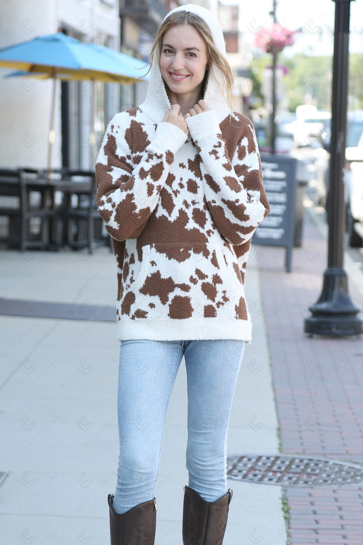 COW PATTERN HOODIE COFFEE APPAREL