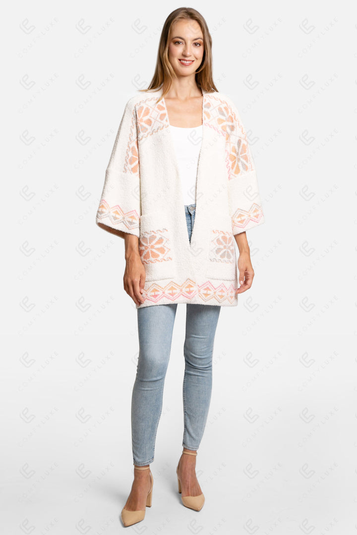 FLORAL &amp; GEOMETRIC PATTERN CARDIGAN APPAREL