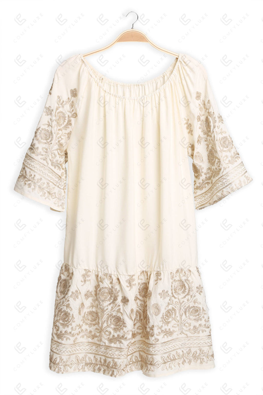 FLORAL PATTERN COVER-UP DRESS BEIGE APPAREL