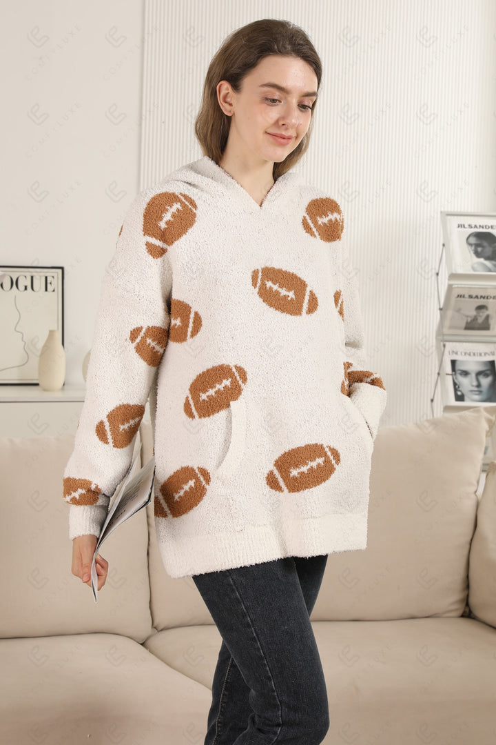 FOOTBALL PATTERN HOODIE BROWN APPAREL