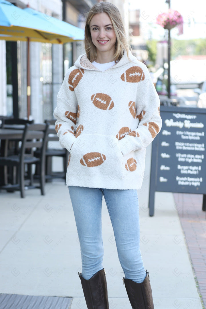 FOOTBALL PATTERN HOODIE BROWN APPAREL