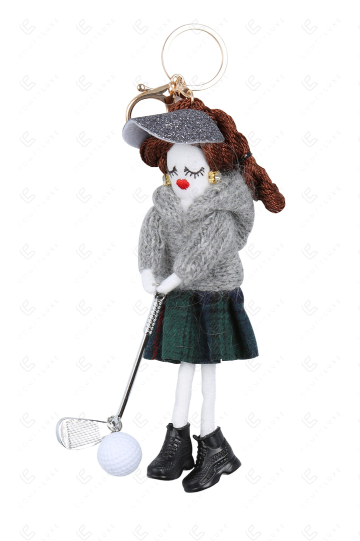 GOLFING DOLL KEYCHAIN/BAG CHARM GRAY KEYCHAINS