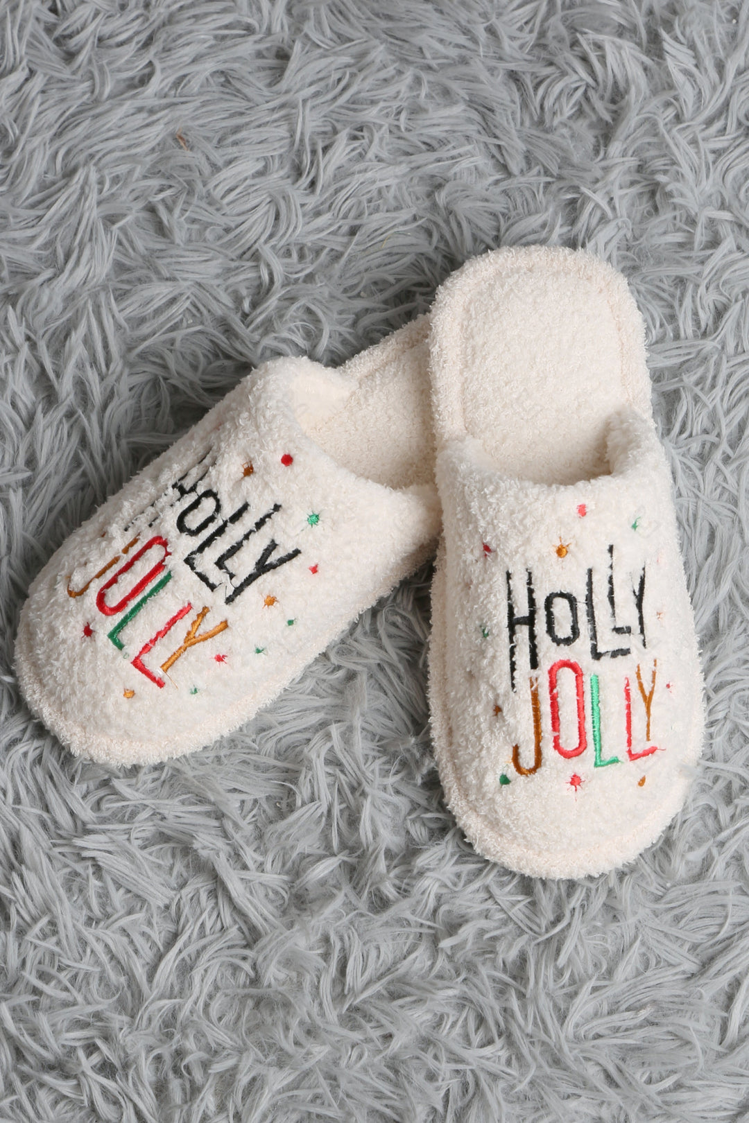 HOLLY JOLLY CHRISTMAS PATTERN SLIPPERS SLIPPERS/SLIDES
