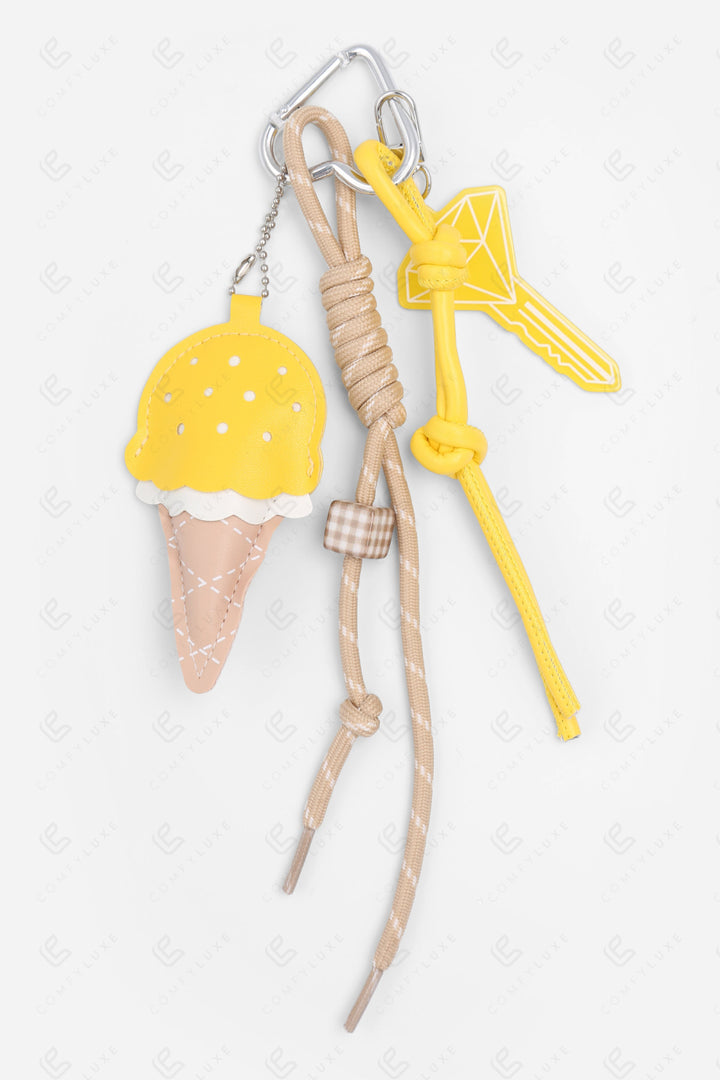 ICE CREAM KEYCHAIN/BAG CHARM YELLOW KEYCHAINS