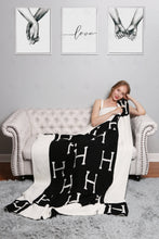 Load image into Gallery viewer, INITIAL ’H’ PATTERN THROW BLANKET BLACK THROW BLANKETS
