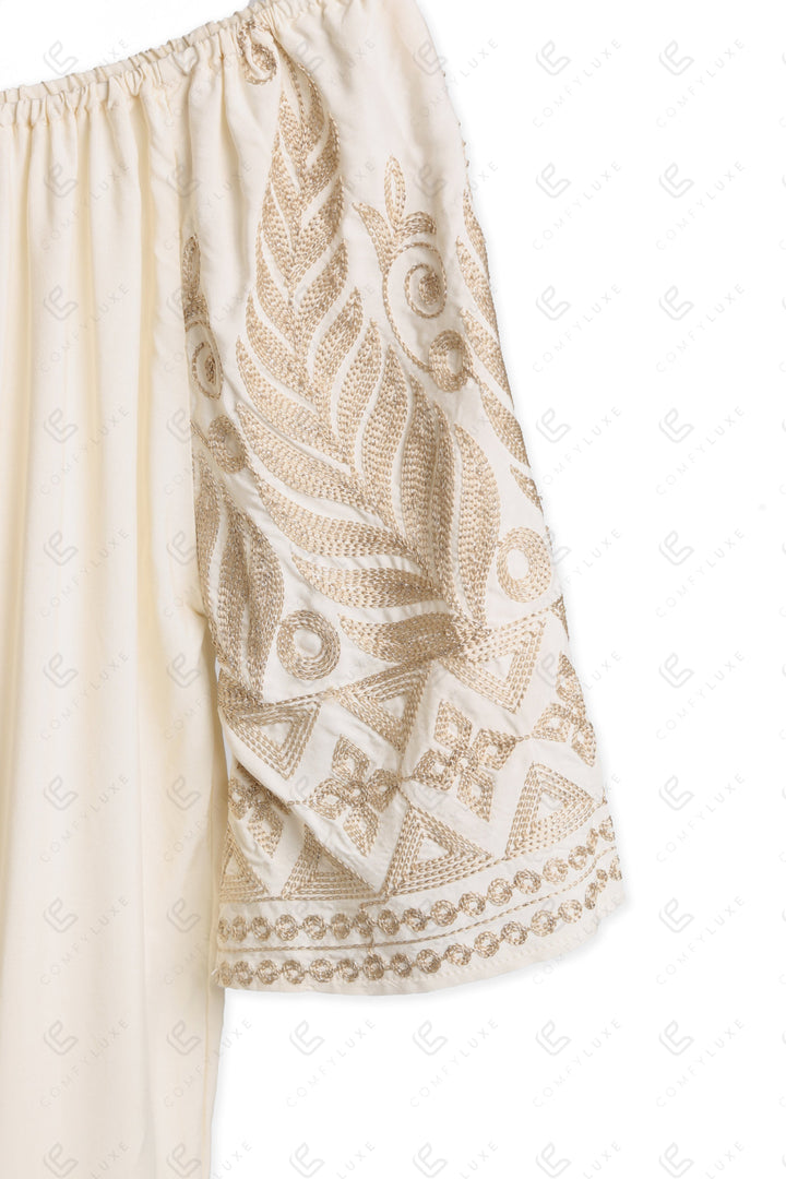 LEAF PATTERN EMBROIDERED COVER-UP DRESS APPAREL