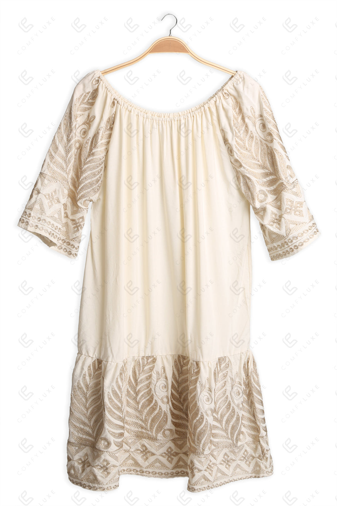 LEAF PATTERN EMBROIDERED COVER-UP DRESS APPAREL