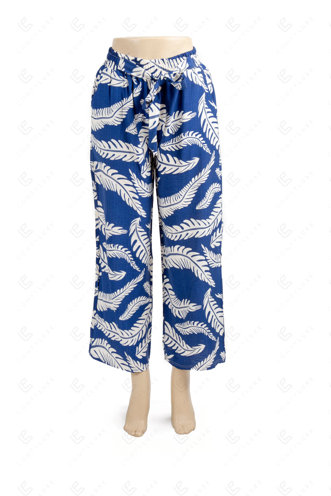 LEAF PATTERN PANTS BLUE APPAREL