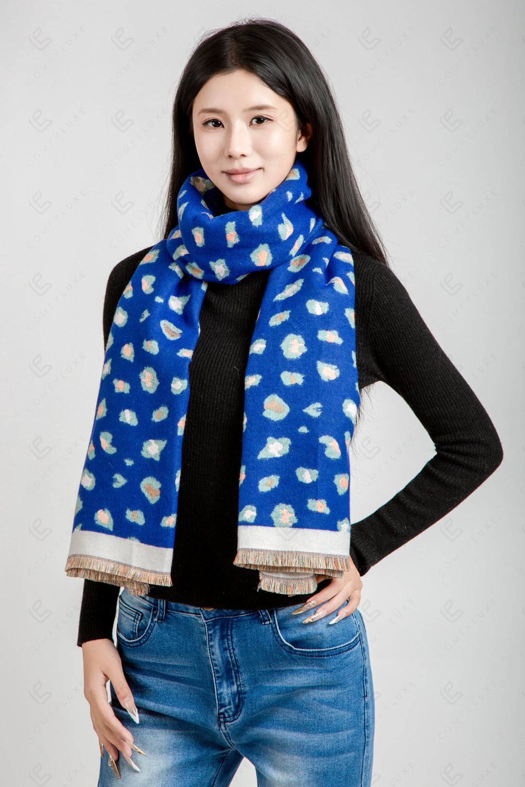 LEOPARD PATTERN SCARF BLUE SCARVES