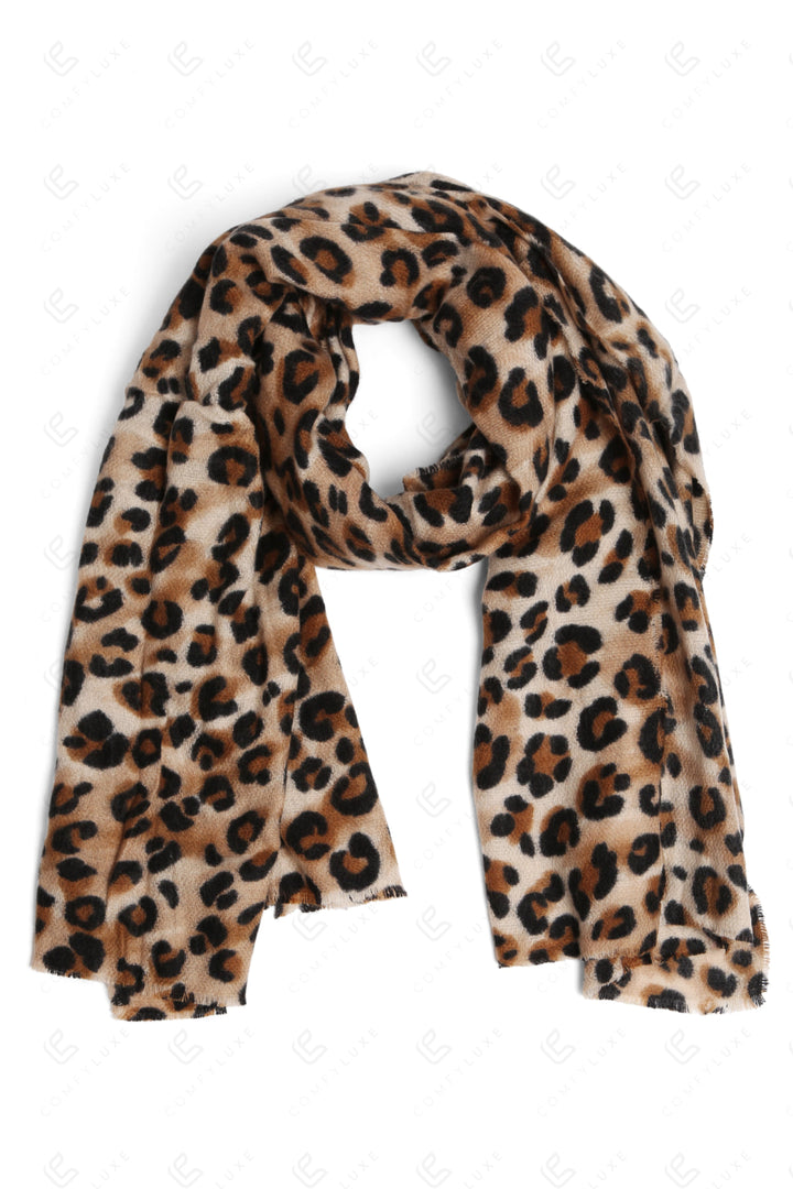LEOPARD PATTERN SCARF BROWN SCARVES