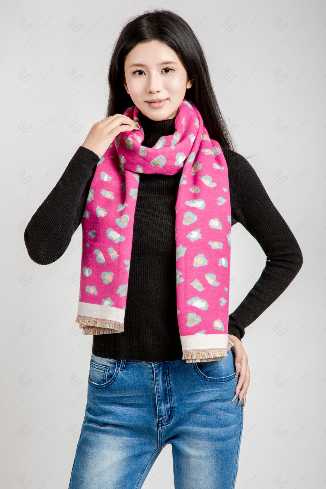 LEOPARD PATTERN SCARF FUCHSIA SCARVES