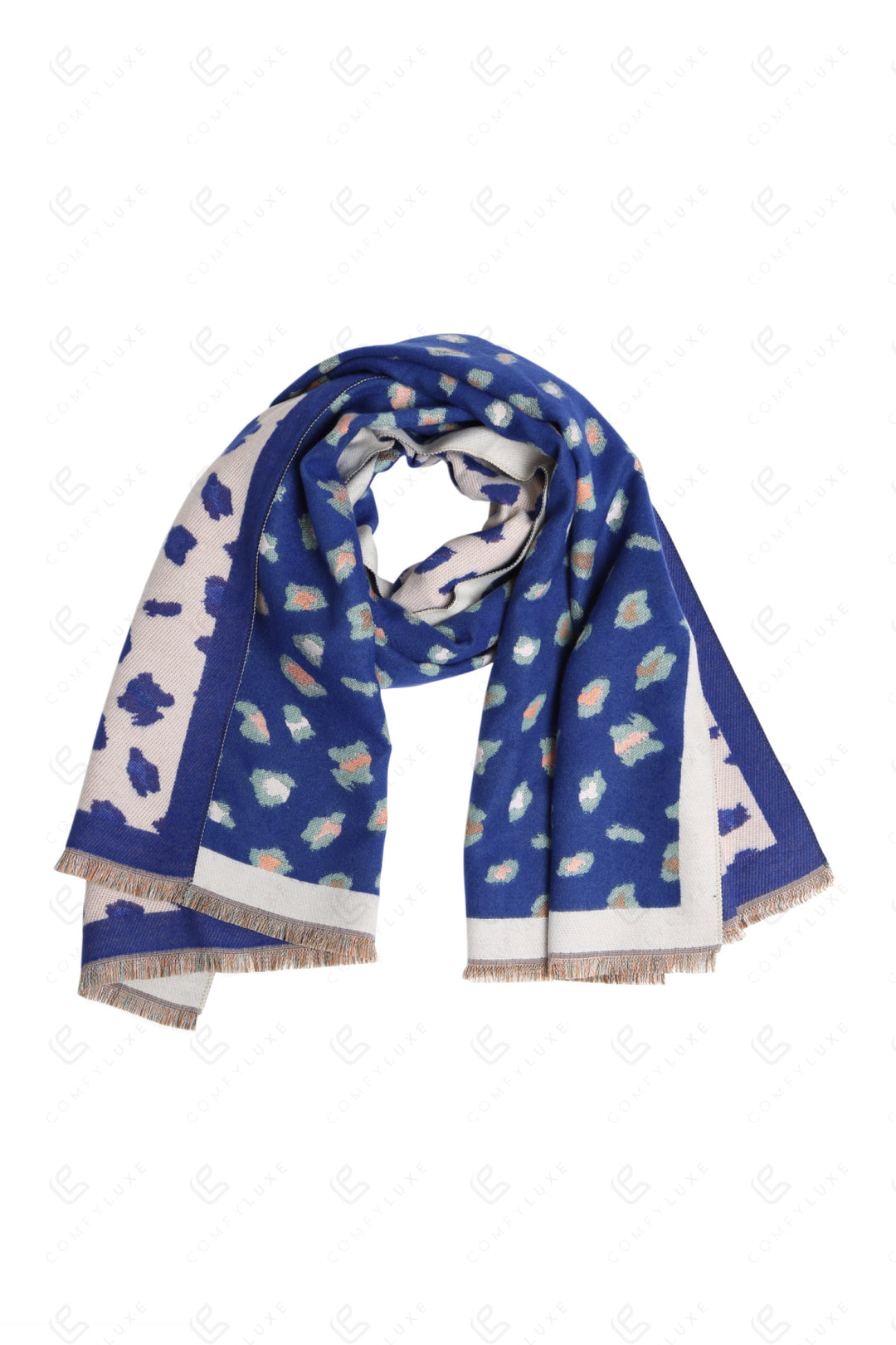 LEOPARD PATTERN SCARF BLUE SCARVES