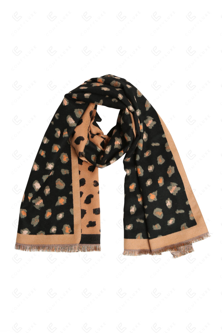 LEOPARD PATTERN SCARF BLACK SCARVES
