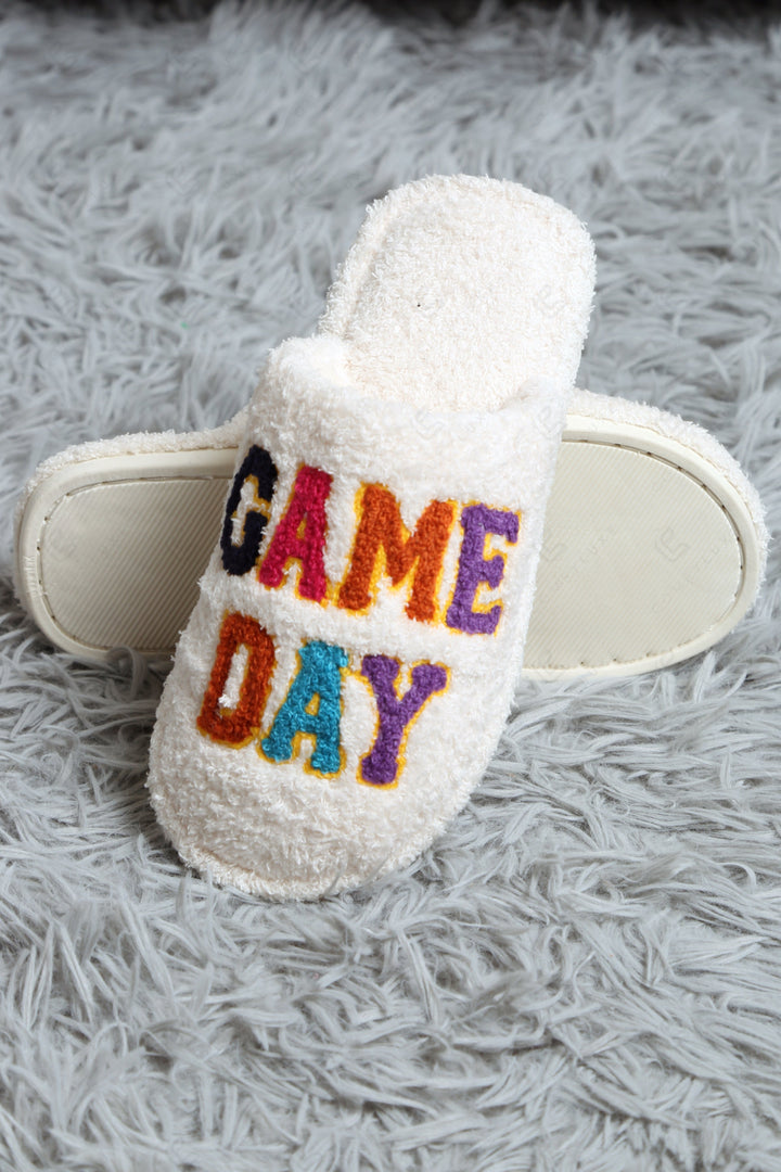 MULTI-COLORED GAME DAY PATTERN SLIPPERS SLIPPERS/SLIDES