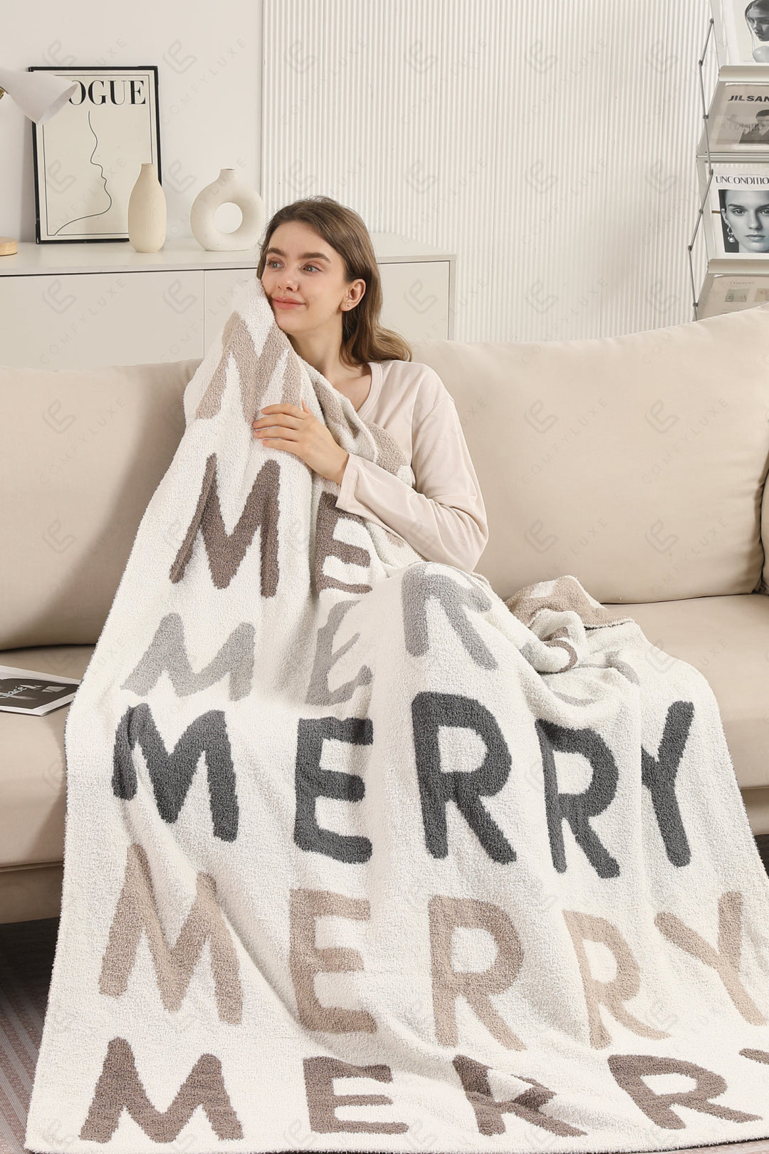 MULTI-COLORED MERRY PATTERN THROW BLANKET MULTI THROW BLANKETS