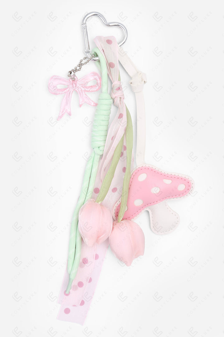 MUSHROOM &amp; TULIP KEYCHAIN/BAG CHARM PINK KEYCHAINS