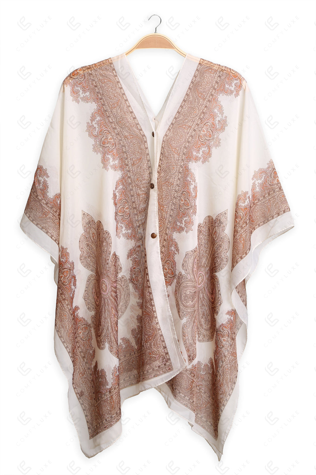 PAISLEY PATTERN COVER-UP PONCHO BEIGE APPAREL