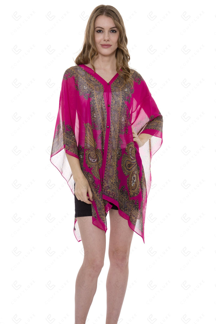 PAISLEY PATTERN COVER-UP/PONCHO FUCHSIA APPAREL