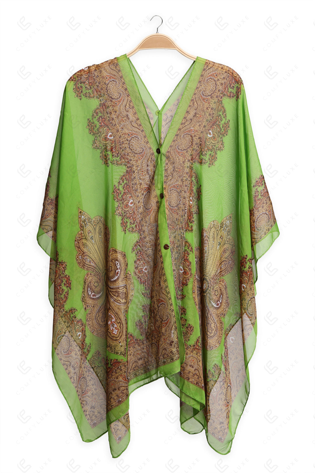 PAISLEY PATTERN COVER-UP PONCHO GREEN APPAREL