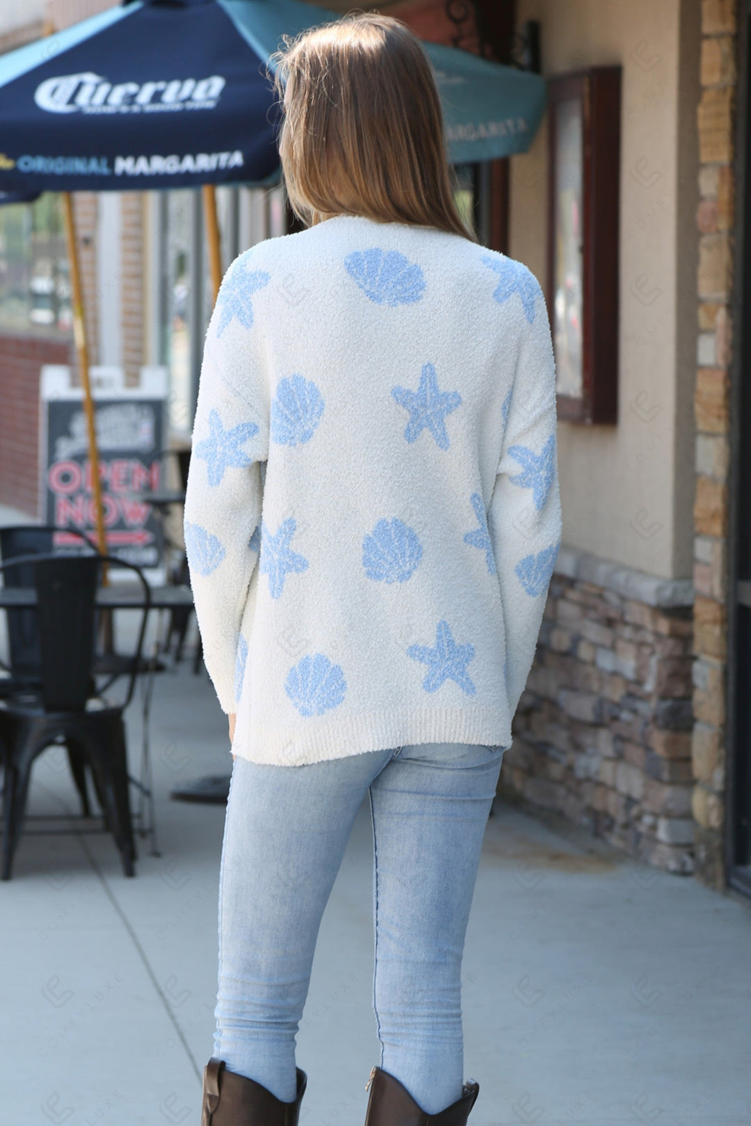 SEASHELL &amp; STARFISH PATTERN SWEATER BLUE APPAREL
