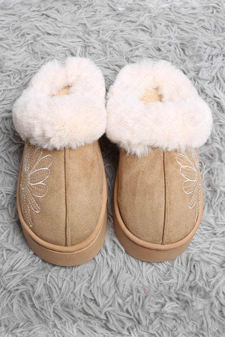 SOLID COLOR &amp; FLORAL PATTERN MULE SLIPPERS BEIGE SLIPPERS/SLIDES