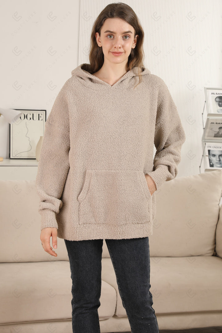 SOLID COLOR HOODIE BEIGE APPAREL