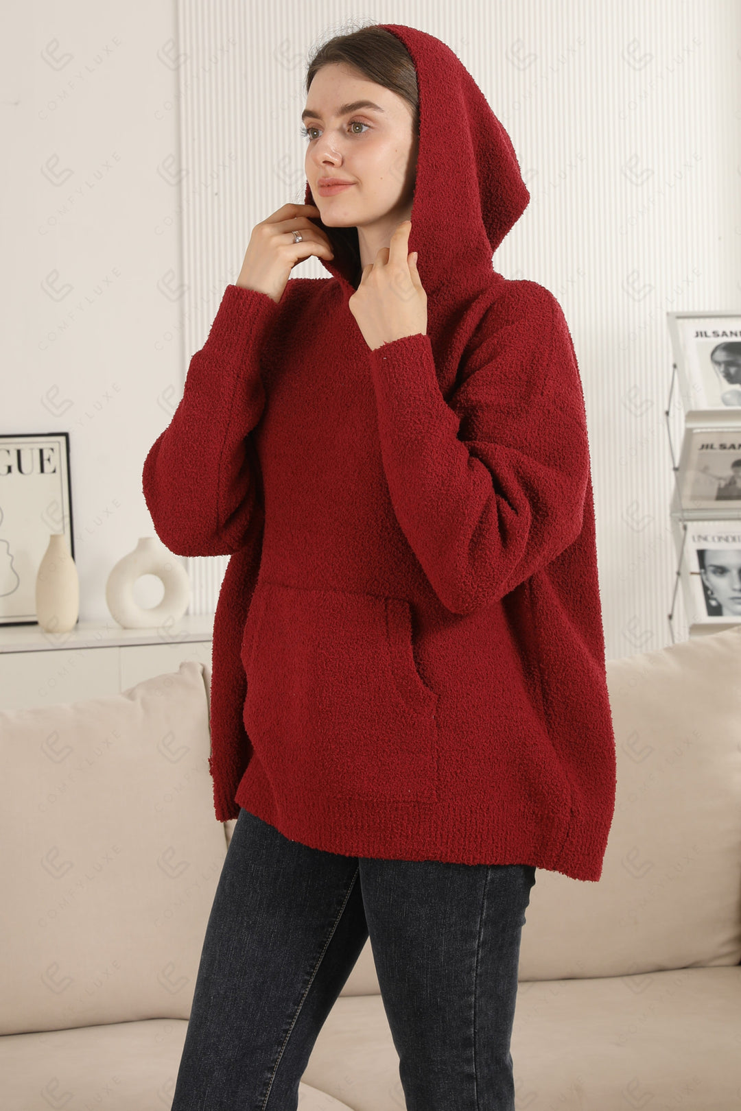 SOLID COLOR HOODIE BURGUNDY APPAREL