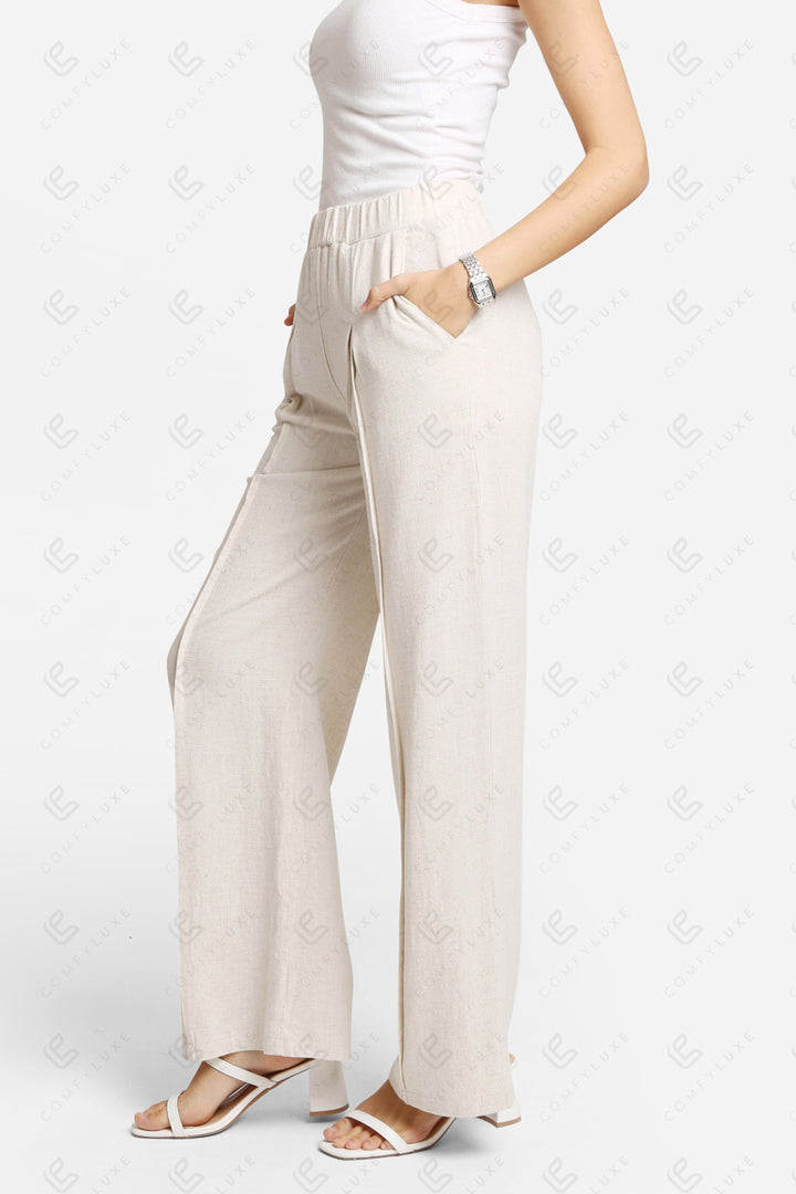 SOLID COLOR LINEN PANTS BEIGE APPAREL