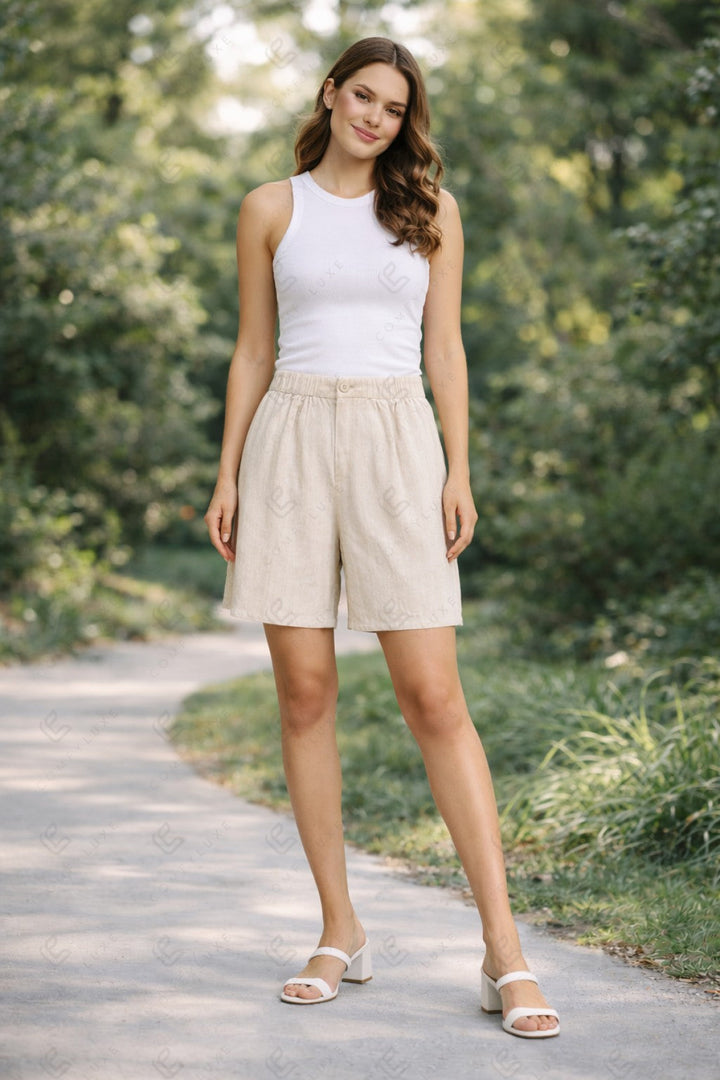 SOLID COLOR LINEN SHORTS BEIGE APPAREL