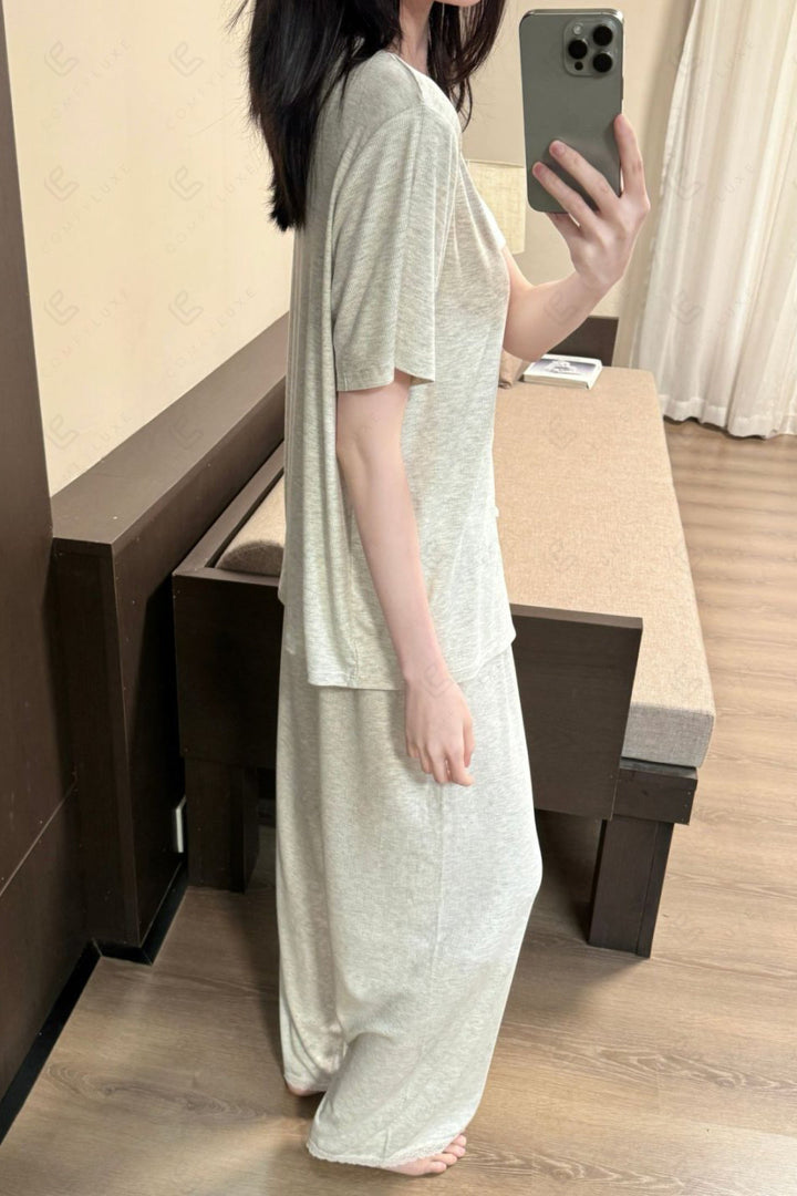 Lace Trim Solid Color Loungewear Sets APPAREL