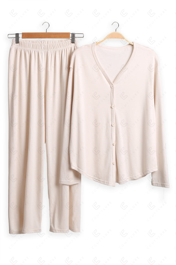 Solid Color Loungewear Sets BEIGE APPAREL
