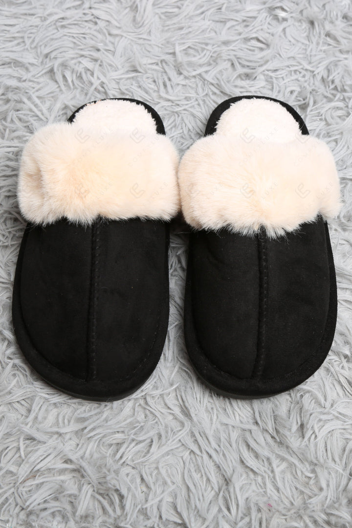 SOLID COLOR MULE SLIPPERS BLACK SLIPPERS/SLIDES