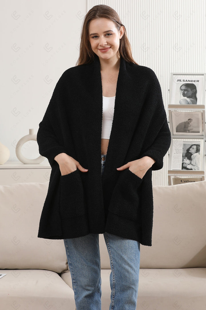 SOLID COLOR SHAWL CARDIGAN BLACK APPAREL