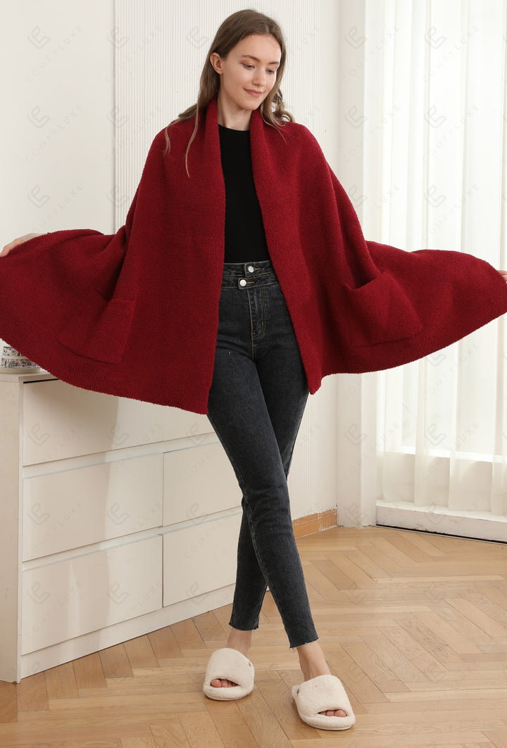 SOLID COLOR SHAWL CARDIGAN BURGUNDY APPAREL