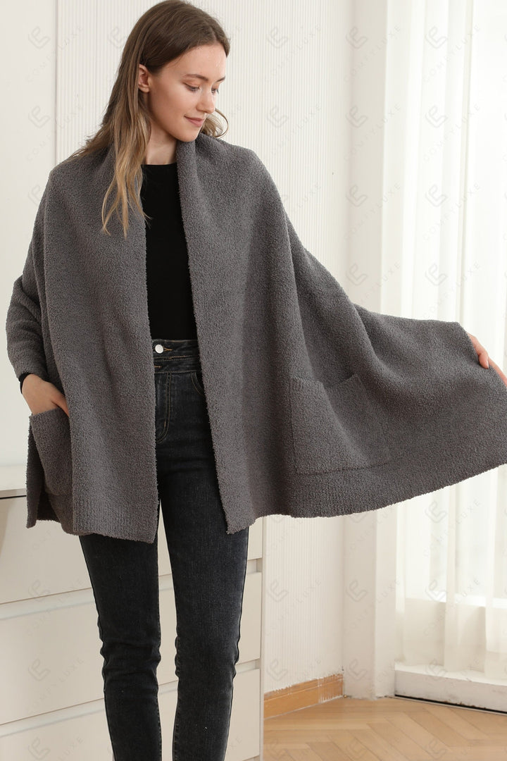 SOLID COLOR SHAWL CARDIGAN CHARCOAL APPAREL