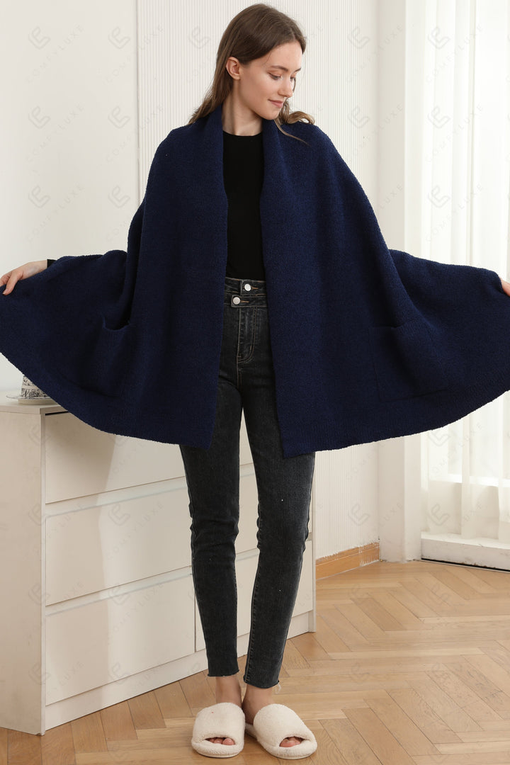 SOLID COLOR SHAWL CARDIGAN NAVY APPAREL