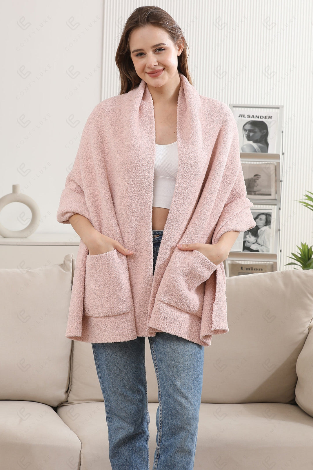 SOLID COLOR SHAWL CARDIGAN PINK APPAREL