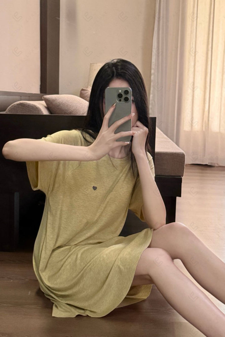 Solid Color Short Sleeve Scoop Neck Sleepshirt APPAREL