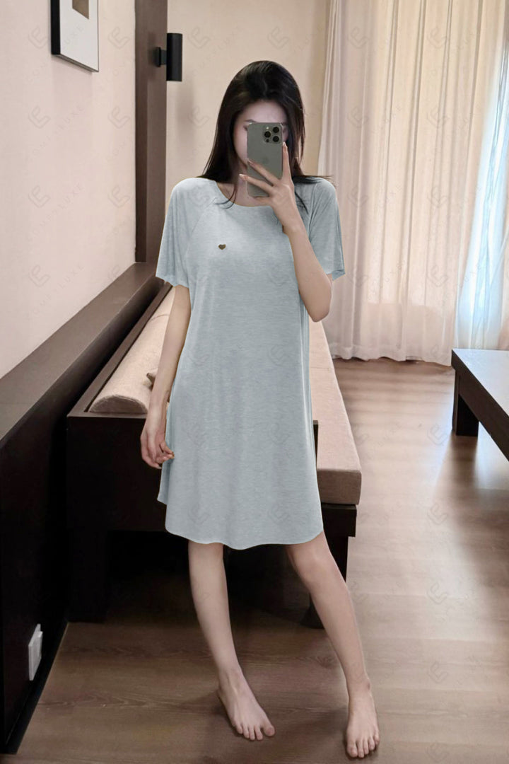 Solid Color Short Sleeve Scoop Neck Sleepshirt APPAREL