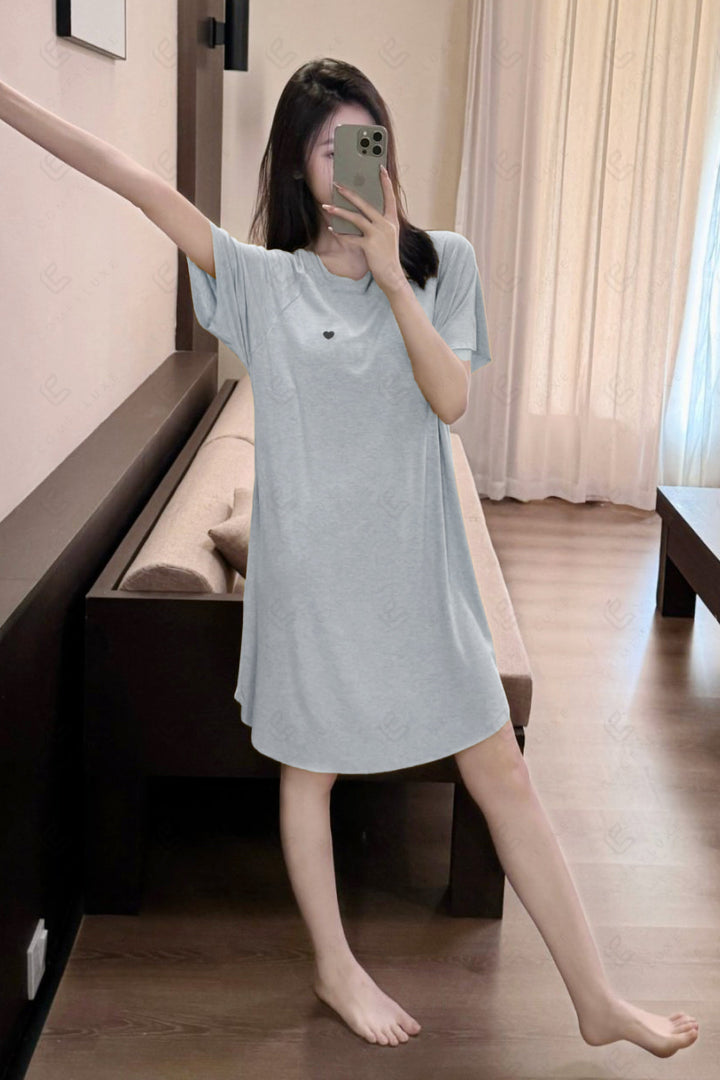 Solid Color Short Sleeve Scoop Neck Sleepshirt APPAREL
