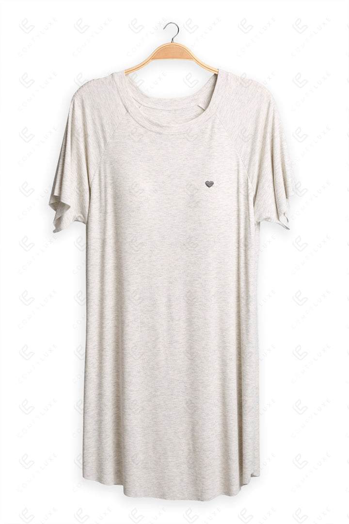 Solid Color Short Sleeve Scoop Neck Sleepshirt BEIGE APPAREL