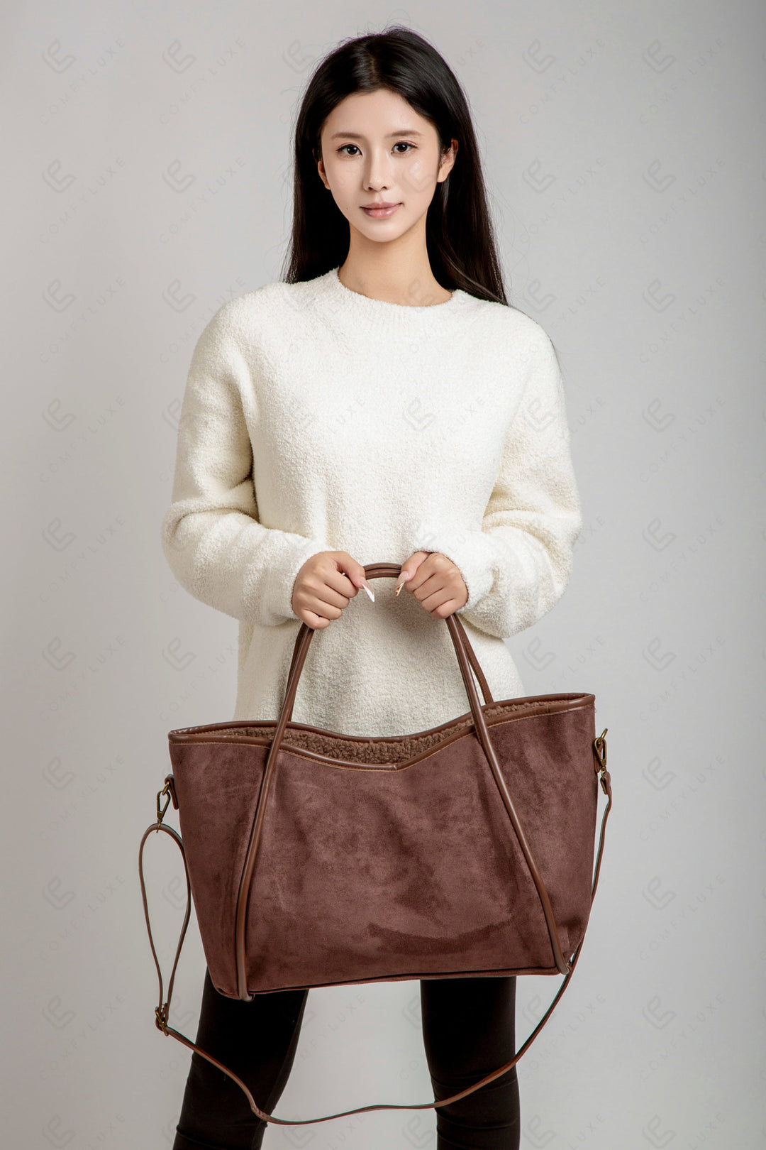 SOLID COLOR TOTE BAG TAUPE BAGS
