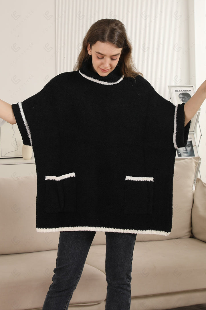 SOLID COLOR W/ COLORED EDGE PATTERN SWEATER APPAREL