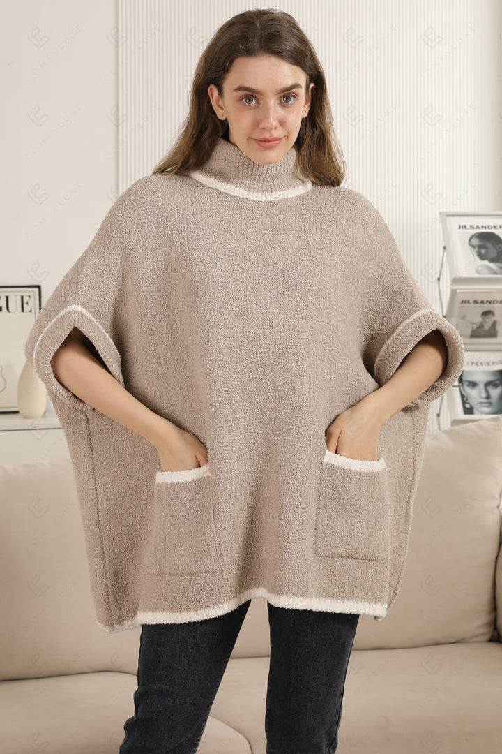 SOLID COLOR W/ COLORED EDGE PATTERN SWEATER APPAREL