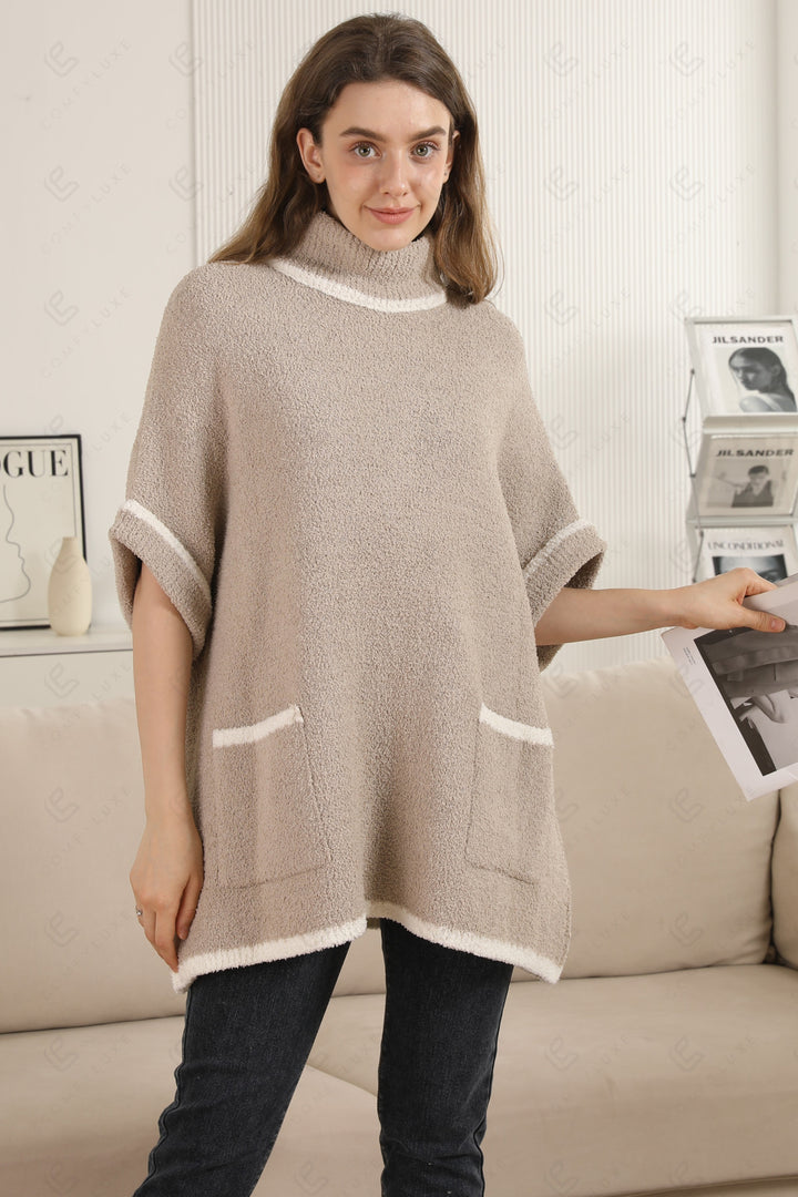 SOLID COLOR W/ COLORED EDGE PATTERN SWEATER APPAREL
