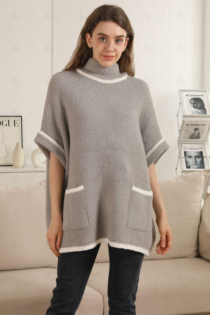 SOLID COLOR W/ COLORED EDGE PATTERN SWEATER APPAREL