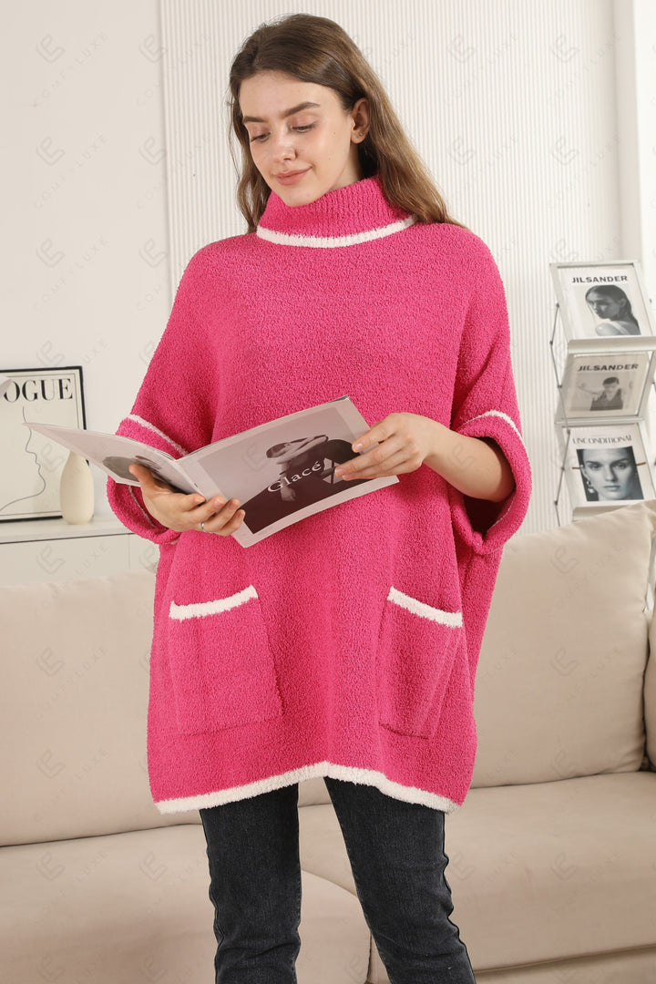 SOLID COLOR W/ COLORED EDGE PATTERN SWEATER APPAREL