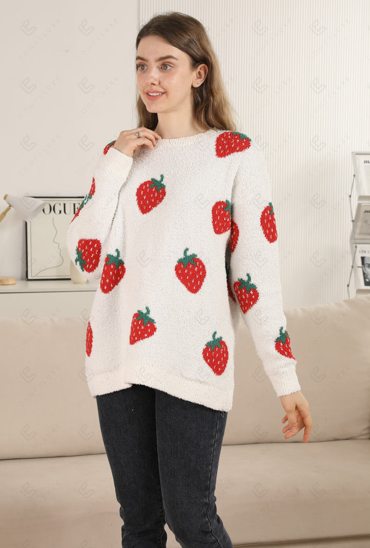 STRAWBERRY PATTERN SWEATER RED APPAREL