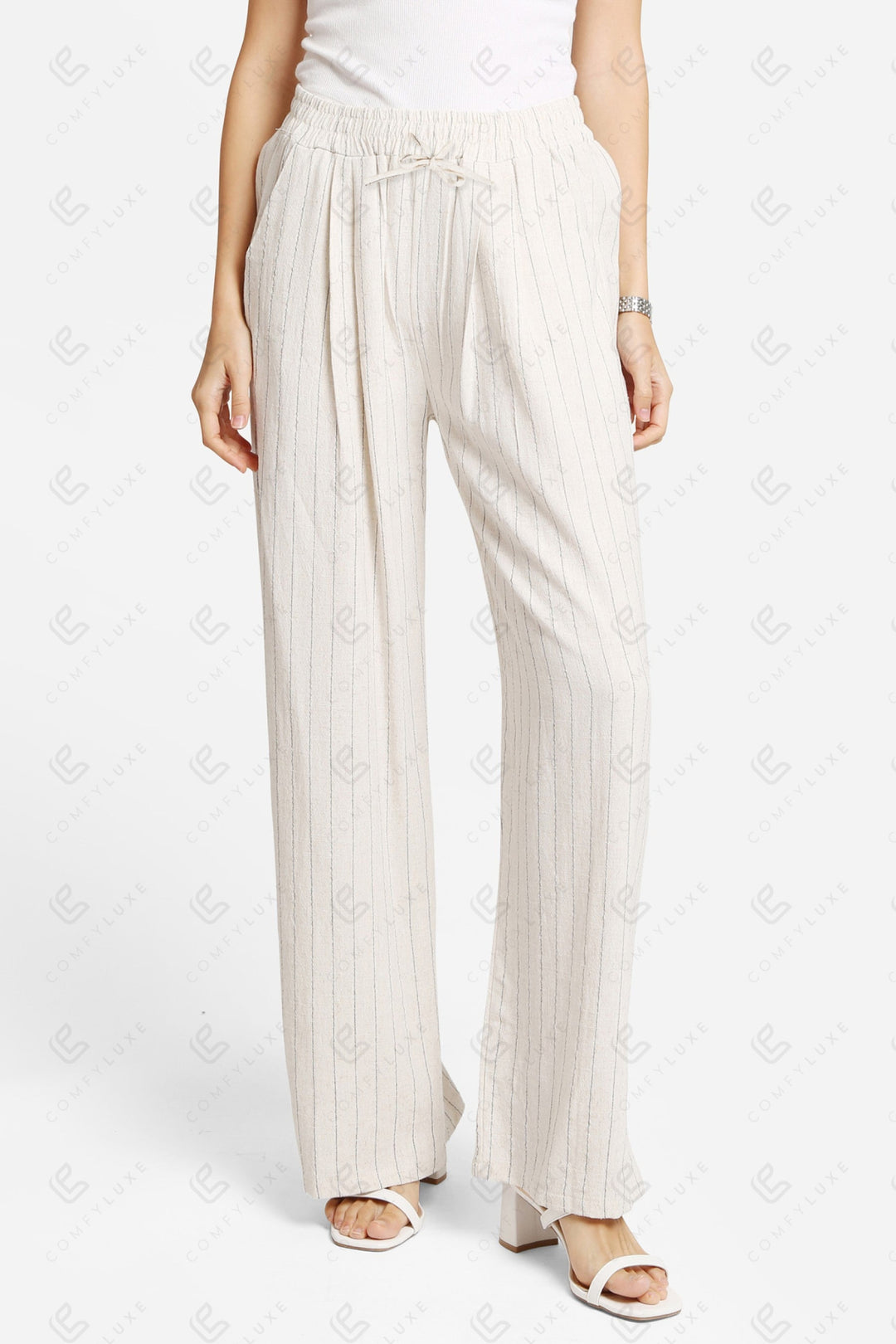 STRIPED PATTERN PANTS BEIGE APPAREL