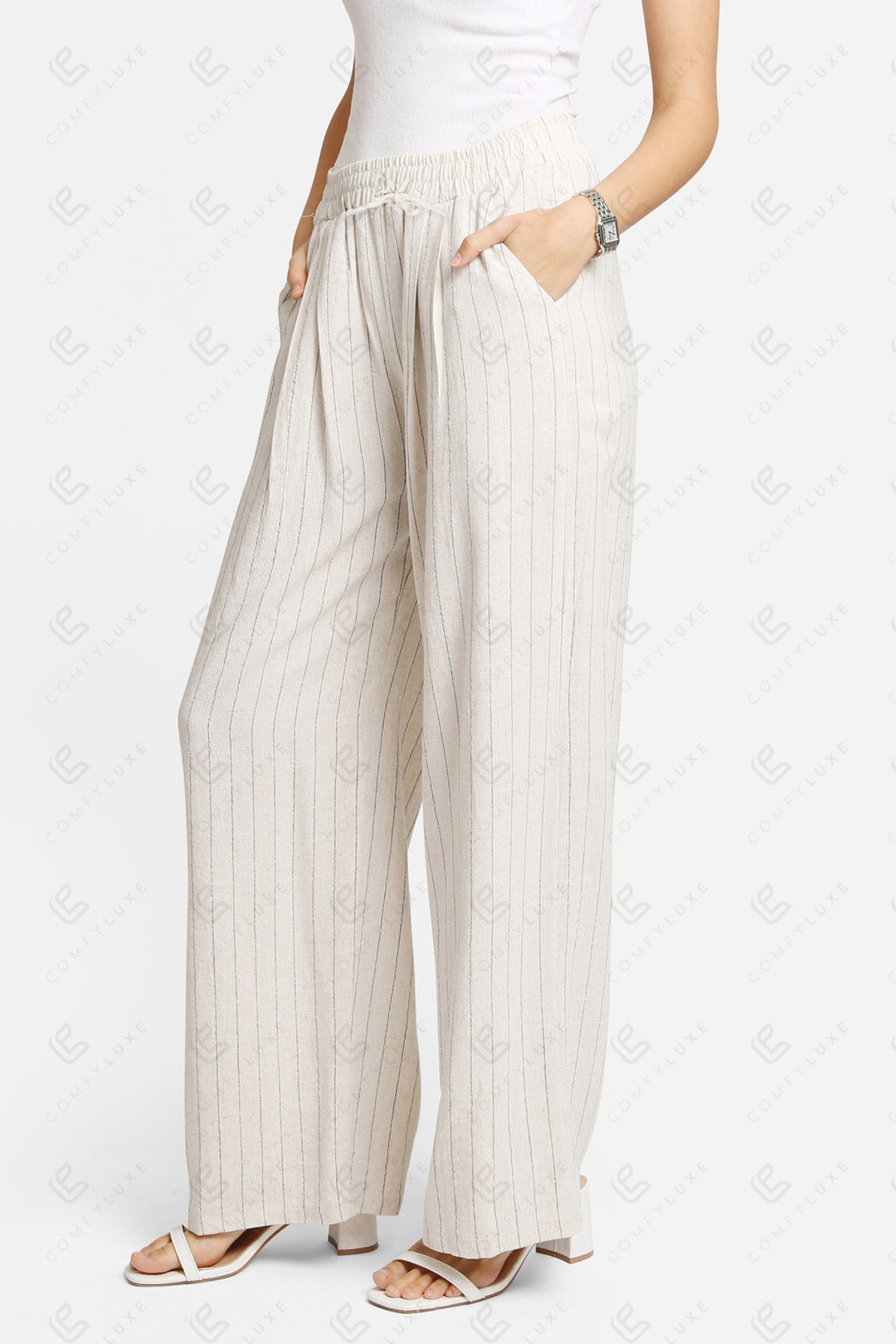 STRIPED PATTERN PANTS BEIGE APPAREL